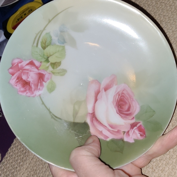 Vintage RS Germany Floral Pink Roses Dessert Bread Plates Green Ombre Pre-WWII - Picture 10 of 12